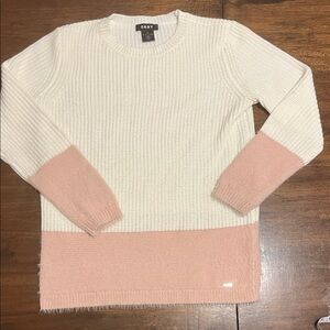 DKNY Women's Knit Sweater in Cream and Fuzzy Pink